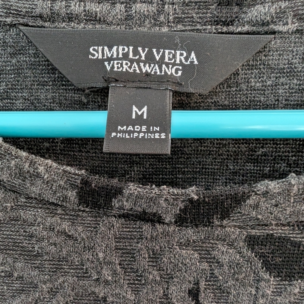 Vera Wang Floral Long Sleeve Top - Gray And Black - Picture 2 of 3